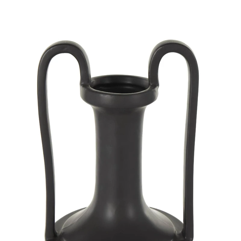 20.25" Black Ceramic Fluted Urn Shaped Vase with Arch Handles