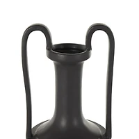 20.25" Black Ceramic Fluted Urn Shaped Vase with Arch Handles