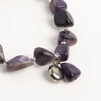 John Bead Amethyst Natural Purple Stone Bracelet with Circle Charm