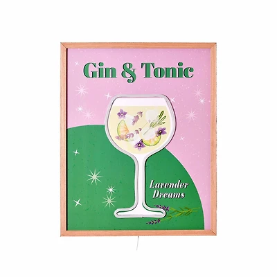 American Art Decor Tipsy Gin & Tonic Framed LED Lavender Dreams Wall Decor - 16" x 20"