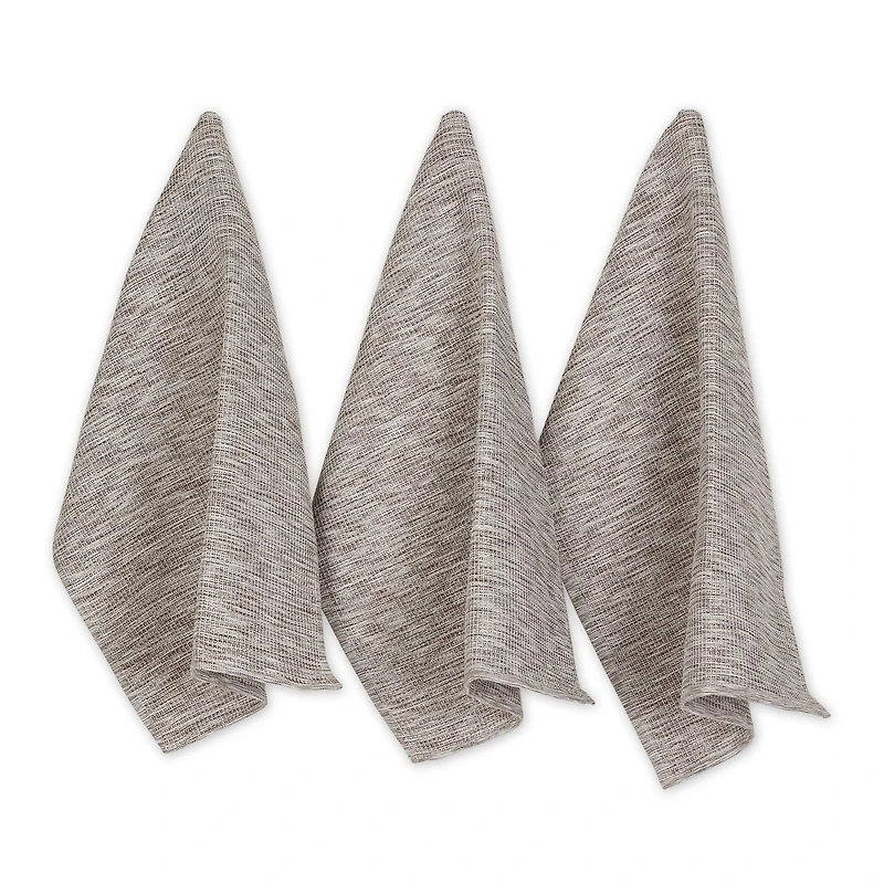 Leather Brown And Off-White Tonal Recycled Cotton Waffle Dishtowel (Set of 3)