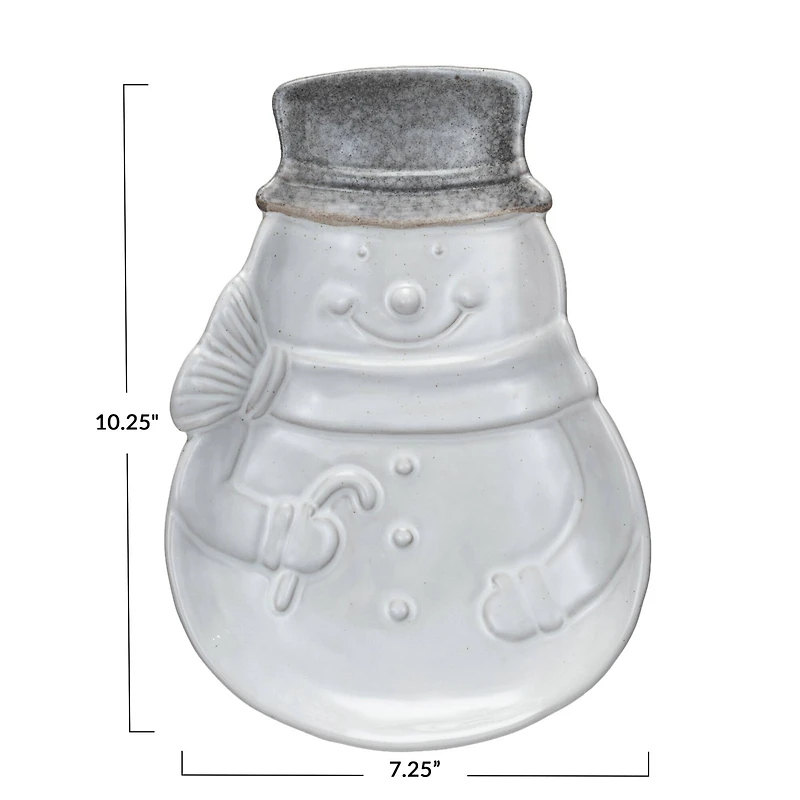 Hello Honey® 10.25" Antique White Stoneware Snowman Shaped Plate with Reactive Glaze
