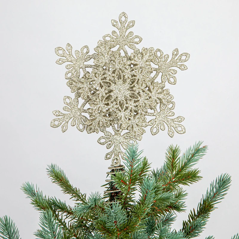 Hello Honey® 13" Champagne Plastic & Metal Snowflake Tree Topper with Glitter