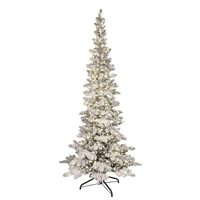 6.5 ft Pre-Lit Flocked Whistler Artificial Pine Tree, Warm White LED Lights
