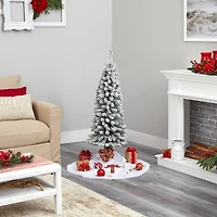 4ft. Pre-Lit Flocked Pencil Artificial Christmas Tree with Clear LED Lights