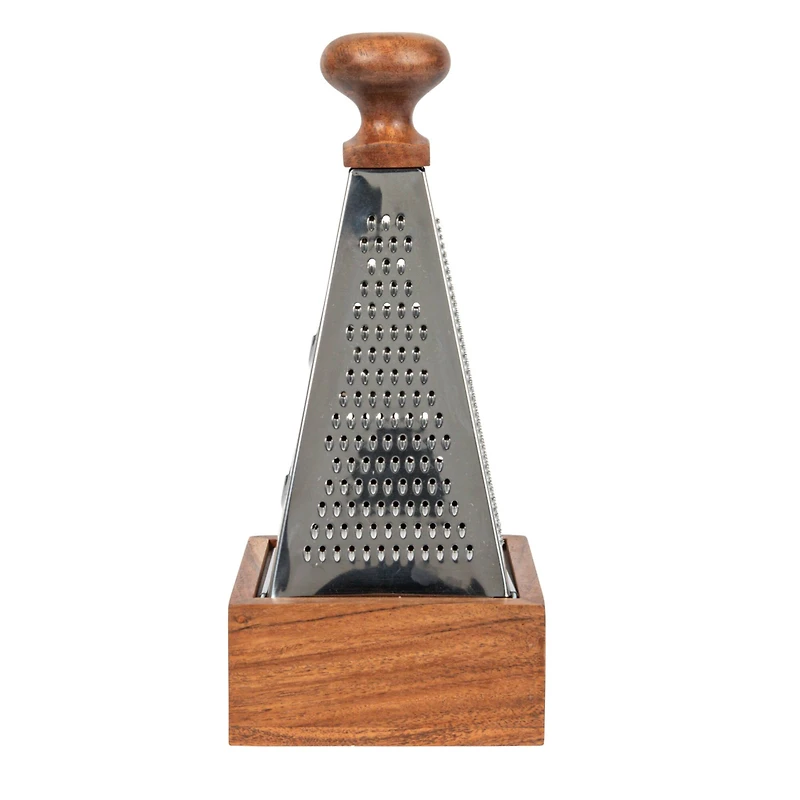 Hello Honey® 7" Handheld Stainless Steel Grater with Acacia Wood Handle & Square Base