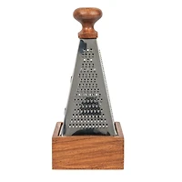 Hello Honey® 7" Handheld Stainless Steel Grater with Acacia Wood Handle & Square Base