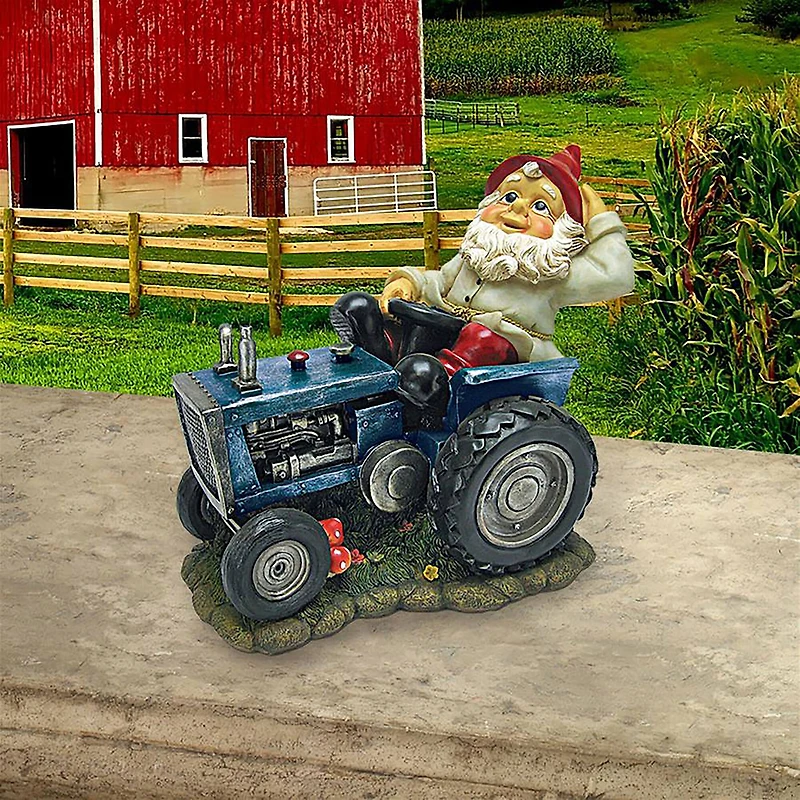 Design Toscano 14" Plowing Pete on His Tractor Garden Gnome Statue