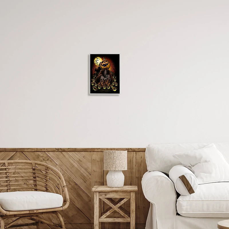 Stupell Industries Spooky Pumpkin Skeleton Haunted Woods Framed Giclee Art