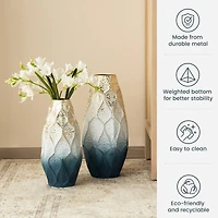 Glitzhome® Abstract Ombre Blue & Gold Metal Floor Vases Set