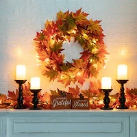 Glitzhome® 24" Fall Lighted Maple Leaves Wreath with Timer