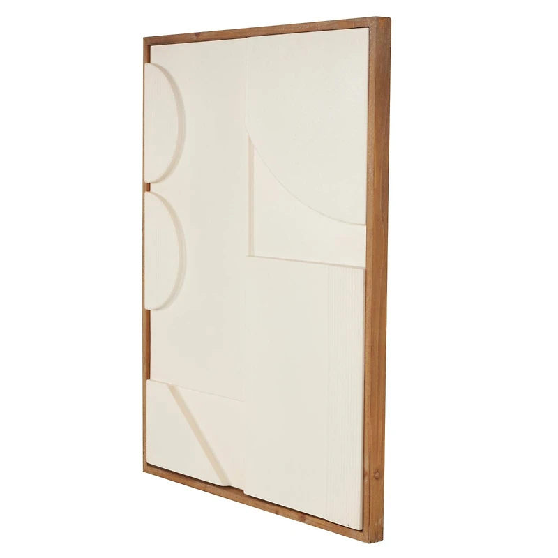 Wall Décor Cream Wood Geometric Design with Brown Wood Frame