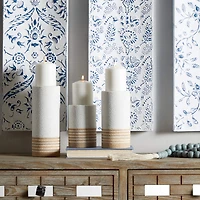 Novogratz White Metal Striped Pillar Candle Holder Set