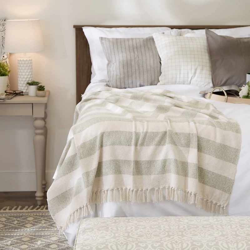 Artichoke / Off White Cabana Stripe Throw