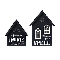 Glitzhome® 8"H Lighted Halloween Wooden House-shaped Table Decor Set