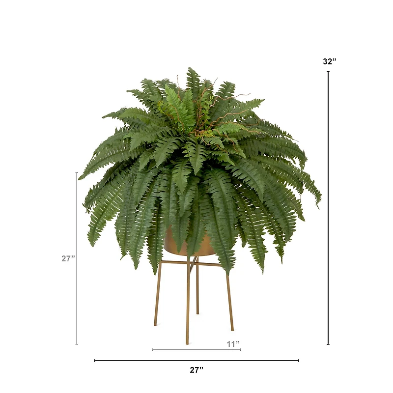 32" Artificial Boston Fern Plant with Metal Planter with Stand