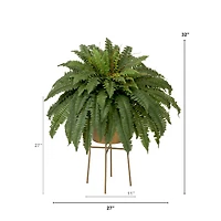 32" Artificial Boston Fern Plant with Metal Planter with Stand
