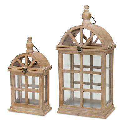 Whitewashed Wooden Lantern Set, 14.75" & 21.5"