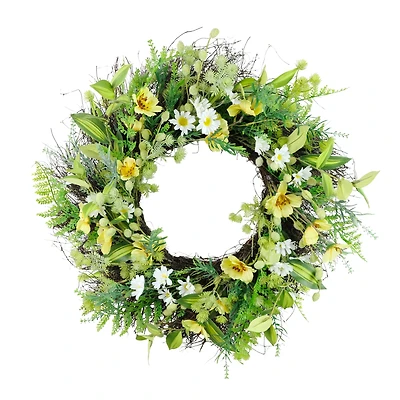 24" Yellow & White Spring Daisy & Dogwood Floral Wreath