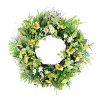 24" Yellow & White Spring Daisy & Dogwood Floral Wreath