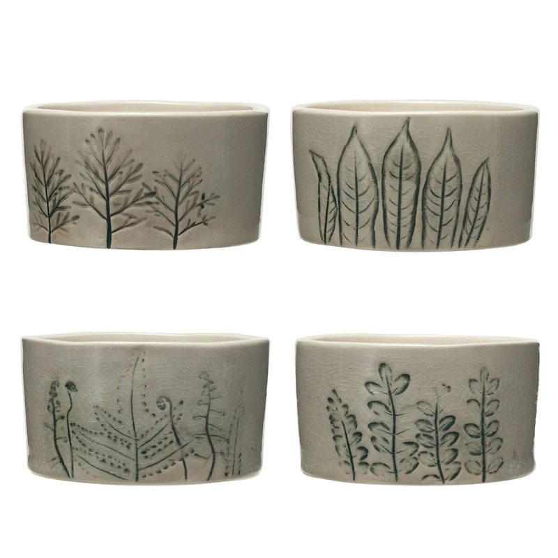 Hello Honey® 4" Cream Stoneware Botanicals Bowl Set