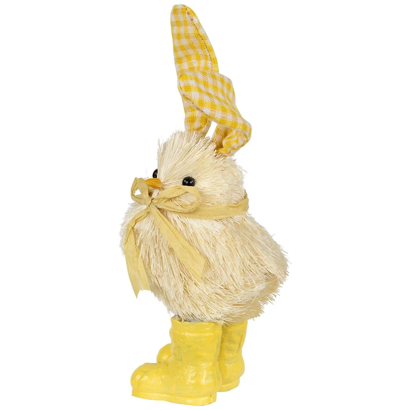 7" Yellow Easter Chick Accent with Plaid Rabbit Ears & Rainboots 