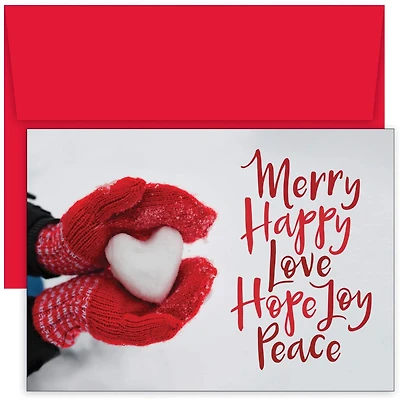 JAM Paper 5" x 7" Merry Happy Love Cards & Matching Envelopes Set, 18ct.