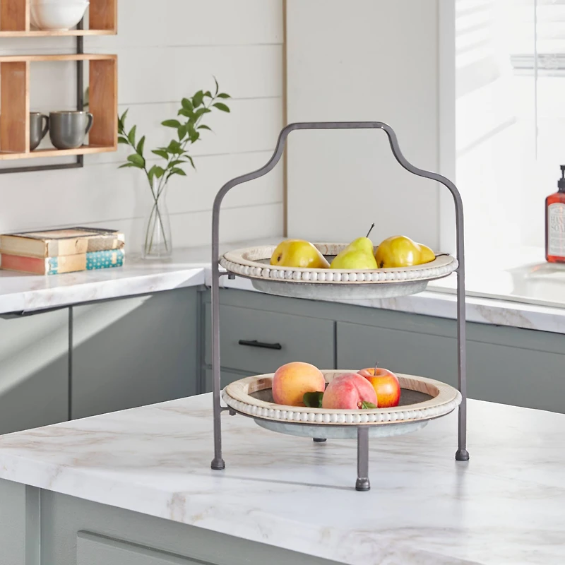 Gray Metal Farmhouse Tiered Server, 20" x 16" x 15"