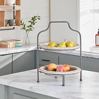 Gray Metal Farmhouse Tiered Server, 20" x 16" x 15"