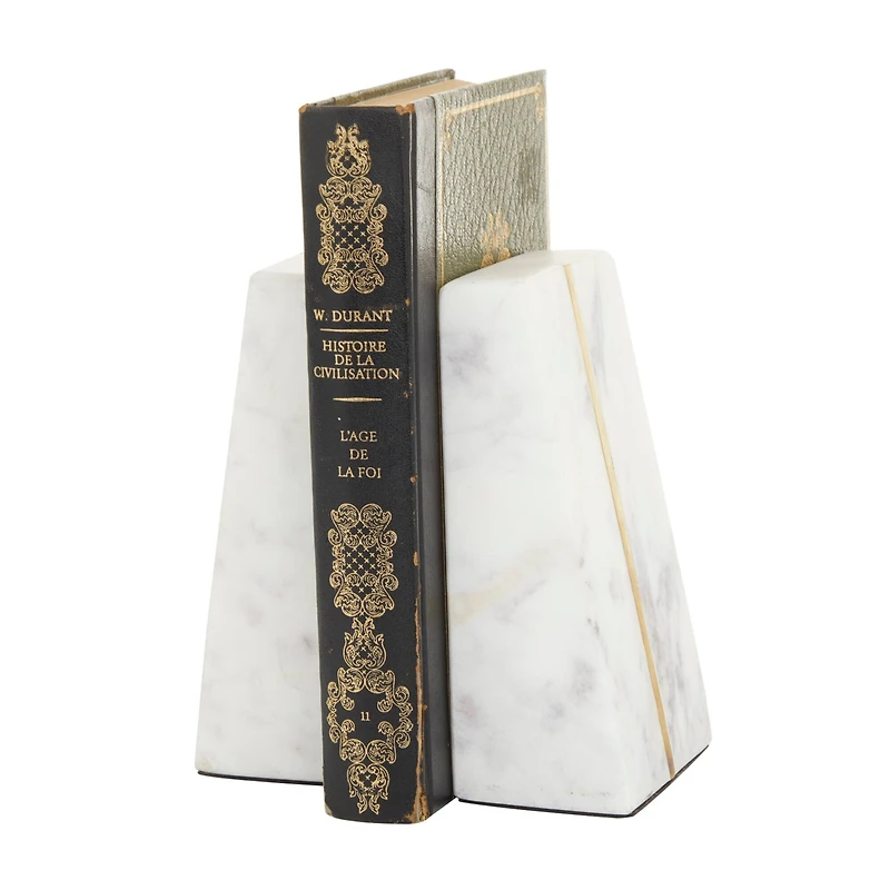 CosmoLiving by Cosmopolitan White Marble Glam Bookends, 6" x 3" x 2"