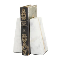 CosmoLiving by Cosmopolitan White Marble Glam Bookends, 6" x 3" x 2"