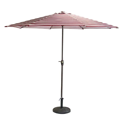 8ft. Burgundy & White Stripe Patio Market Umbrella with Hand Crank & Tilt