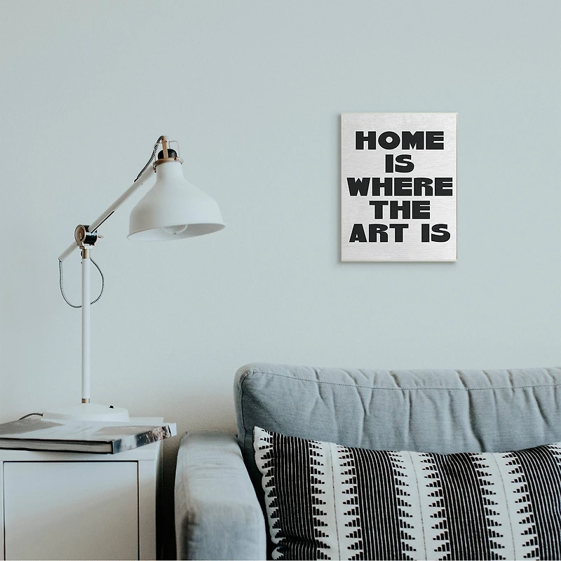 Stupell Industries Home Is Where Art Is Phrase Minimal Black White Wall Plaque