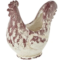 14" White & Rust Colored Rooster Planter