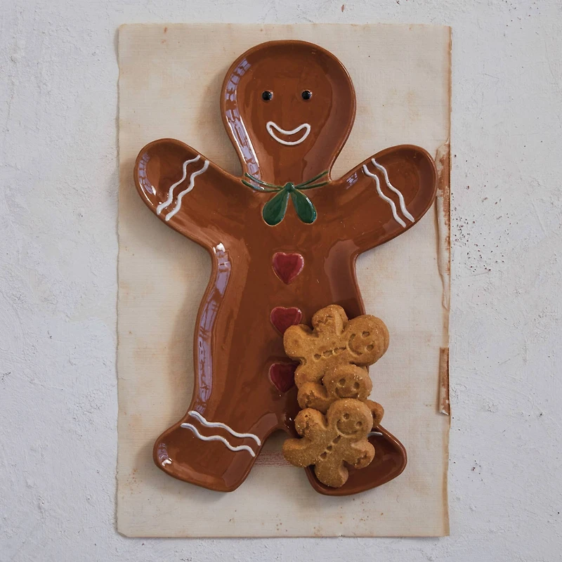Hello Honey® 12" Brown Gingerbread Man Stoneware Platter