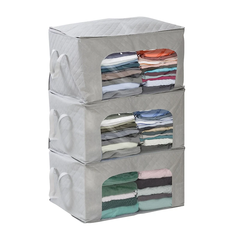 Honey Can Do Gray Clothes Storage Bags with Handles and Clear-View Windows, 3ct.