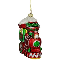 Glittered Train Christmas Glass Hanging Ornament - 4.5" - Red and Green