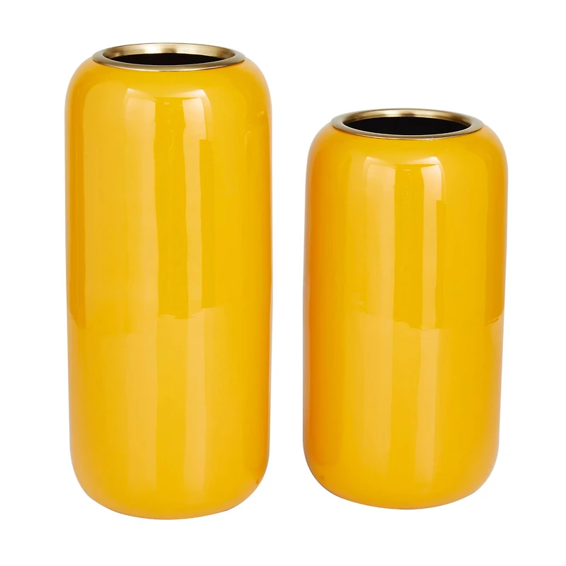 The Novogratz Yellow Metal Vase Set of 2 11", 13"