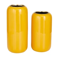 The Novogratz Yellow Metal Vase Set of 2 11", 13"