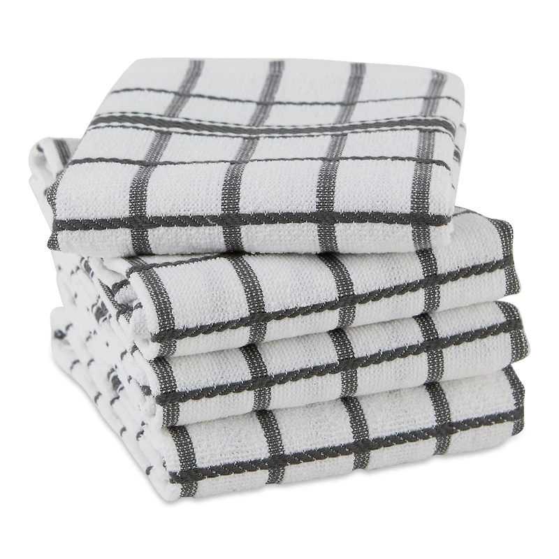 DII® Mineral Gray Windowpane Terry Dishtowels, 4ct.