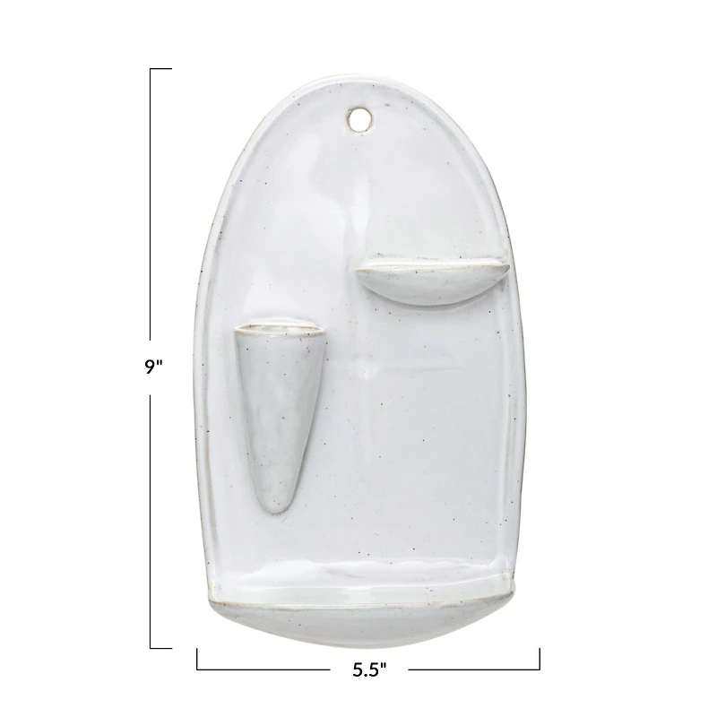 Hello Honey® 9" White Stoneware Wall Vase with 2 Shelves & Reactive Glaze