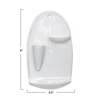Hello Honey® 9" White Stoneware Wall Vase with 2 Shelves & Reactive Glaze
