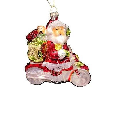 Wizardi 11.81" Santa Riding Scooter Christmas Glass Ornament