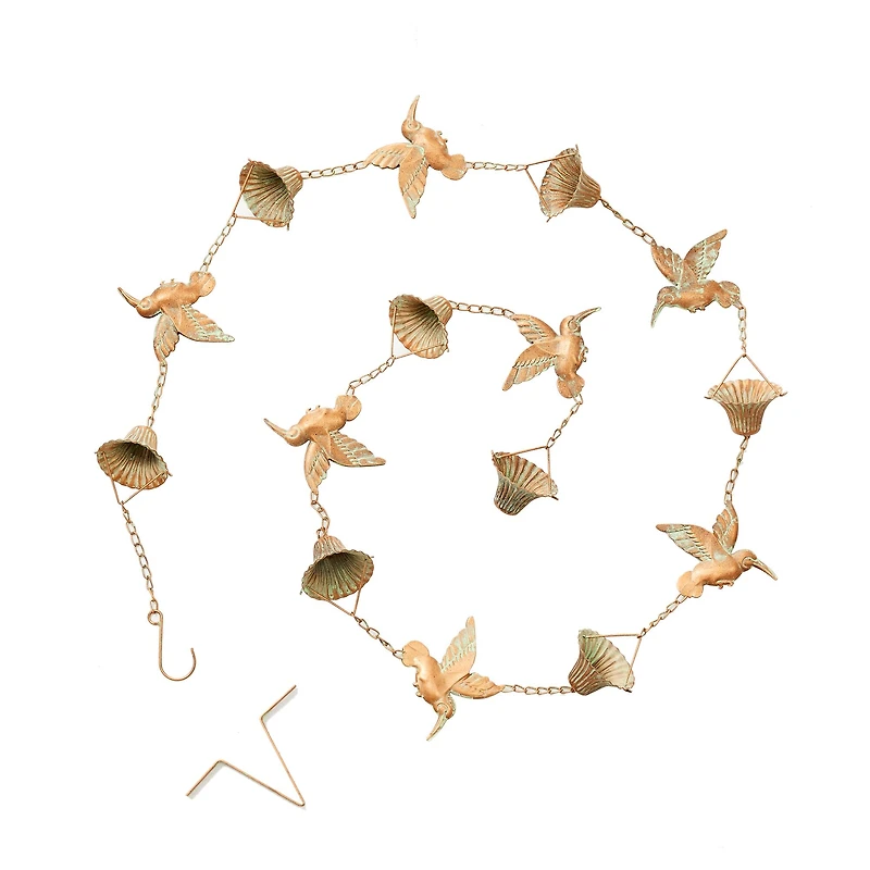 Glitzhome® 8.5ft. Faux Copper Patina Bird & Cup Rain Chain