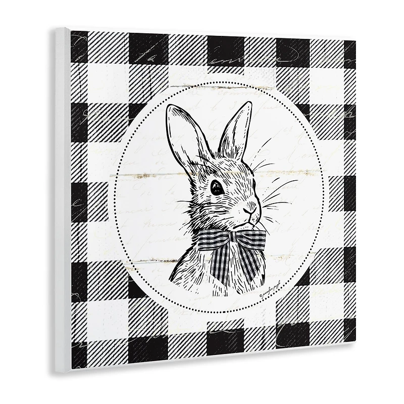 Stupell Industries Detailed Easter Bunny Drawing Spring Plaid Border Wall Plaque Art