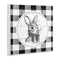 Stupell Industries Detailed Easter Bunny Drawing Spring Plaid Border Wall Plaque Art