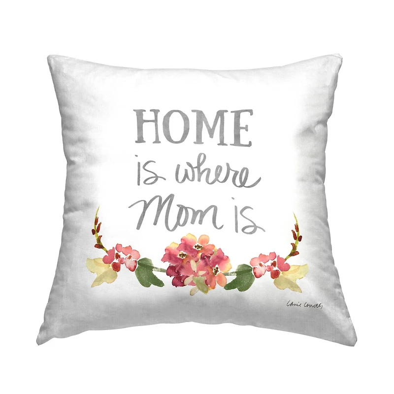 Stupell Industries Where Mom Is Red Floral Blossom Border Throw Pillow, 18" x 18"
