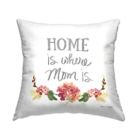 Stupell Industries Where Mom Is Red Floral Blossom Border Throw Pillow, 18" x 18"