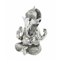 Silver Bohemian Polystone Sculpture, Ganesh 16" x 12" x 8"