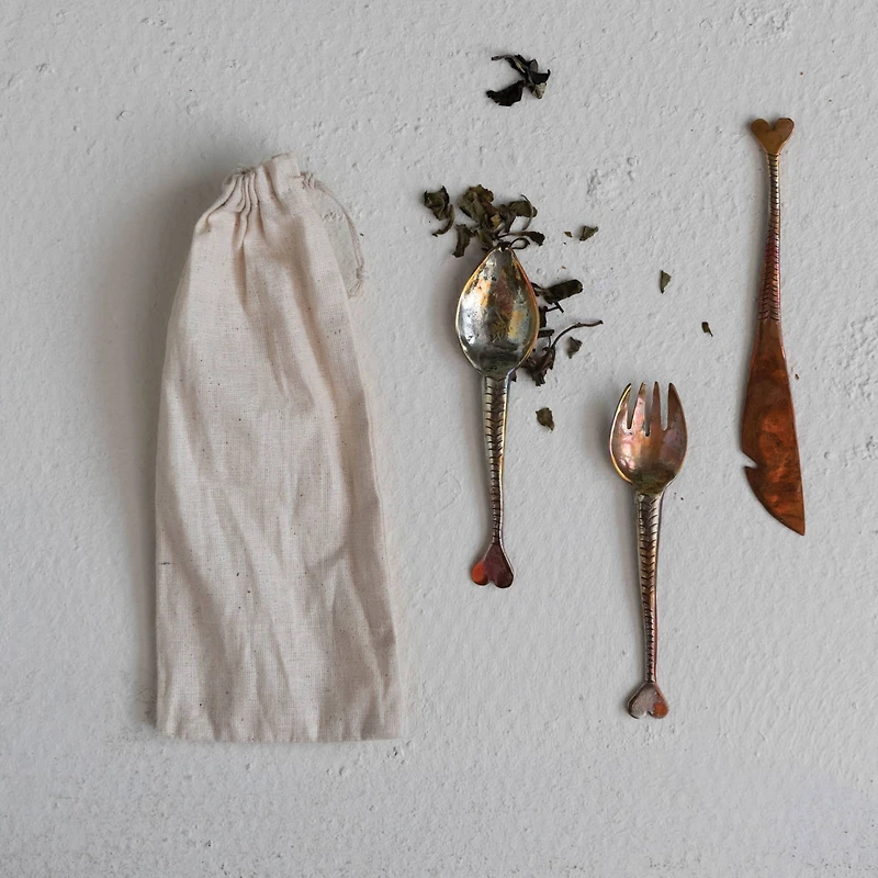 Hello Honey® Hand Forged Copper Appetizer Cutlery Set in Drawstring Bag